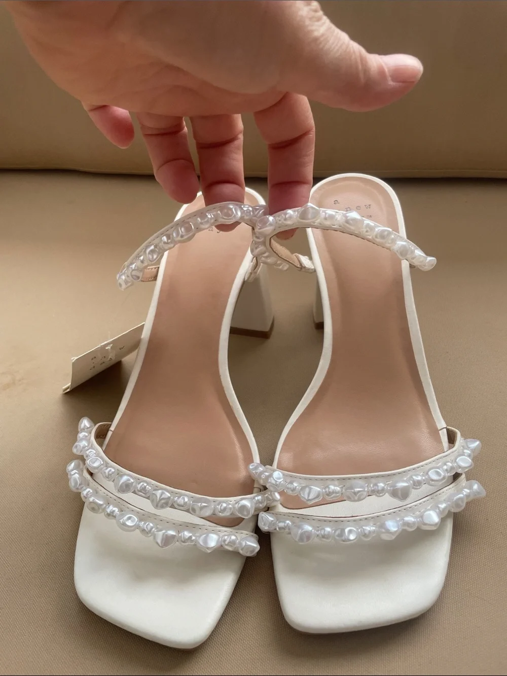 a new day Pearl-Embellished Cream Strappy Mules